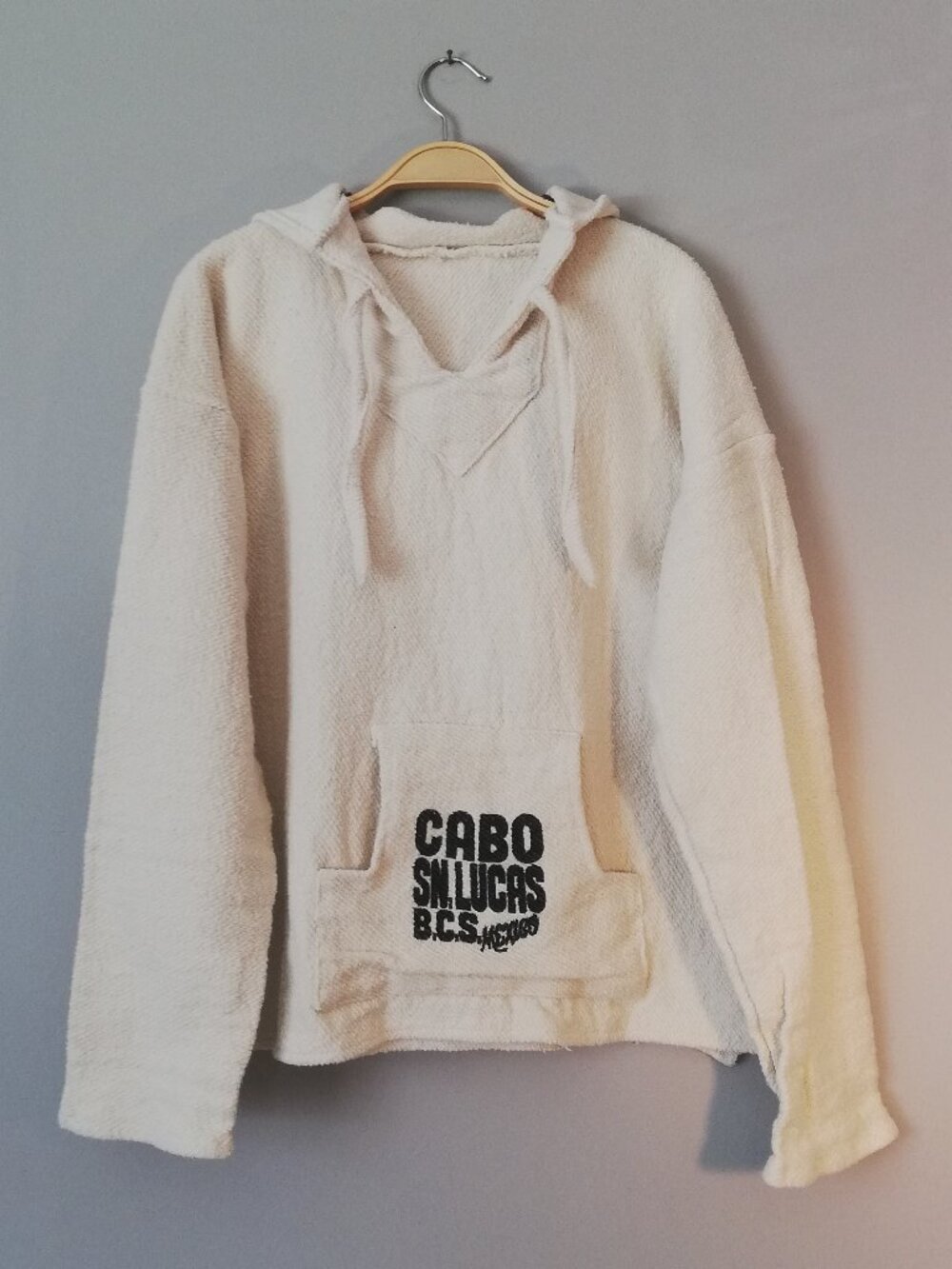 Vintage Style Cabo San Lucas Baja Hoodie Drug Rug Natural Fiber Hemp Cotton - L